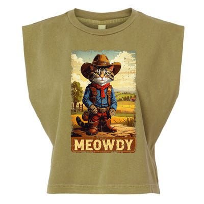 Meowdy Funny Country Side Cat Hat Vintage Cowboy Cat Garment-Dyed Women's Muscle Tee