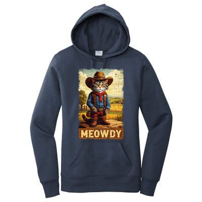 Meowdy Funny Country Side Cat Hat Vintage Cowboy Cat Women's Pullover Hoodie