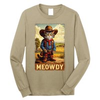 Meowdy Funny Country Side Cat Hat Vintage Cowboy Cat Long Sleeve Shirt