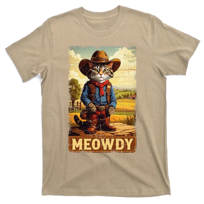 Meowdy Funny Country Side Cat Hat Vintage Cowboy Cat T-Shirt