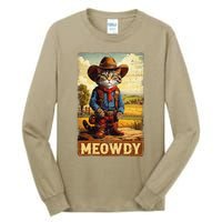 Meowdy Funny Country Side Cat Hat Vintage Cowboy Cat Tall Long Sleeve T-Shirt