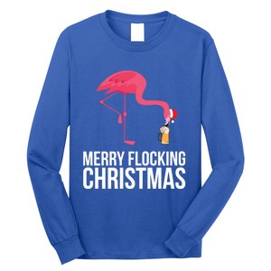 Merry Flocking Christmas Pink Flamingos Beer Ing Gift Cool Gift Long Sleeve Shirt