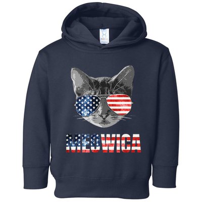 Meowica Funny Cat Patriotic USA American Flag Toddler Hoodie