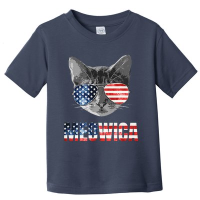 Meowica Funny Cat Patriotic USA American Flag Toddler T-Shirt