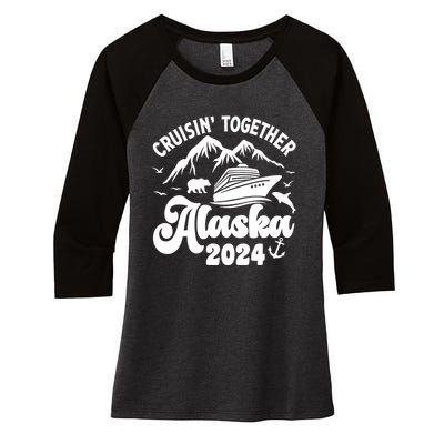 Matching Family Cruisin Together Alaska 2024 Women's Tri-Blend 3/4-Sleeve Raglan Shirt