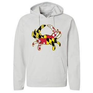 Maryland Flag Crab Design With Md Flag Colors Overlay Performance Fleece Hoodie