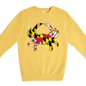 Maryland Flag Crab Design With Md Flag Colors Overlay Premium Crewneck Sweatshirt