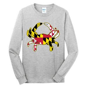 Maryland Flag Crab Design With Md Flag Colors Overlay Tall Long Sleeve T-Shirt