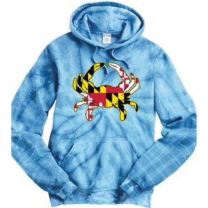 Maryland Flag Crab Design With Md Flag Colors Overlay Tie Dye Hoodie