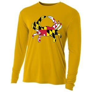 Maryland Flag Crab Design With Md Flag Colors Overlay Cooling Performance Long Sleeve Crew