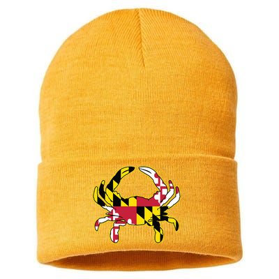 Maryland Flag Crab Design With Md Flag Colors Overlay Sustainable Knit Beanie