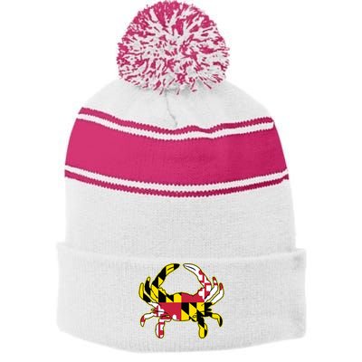 Maryland Flag Crab Design With Md Flag Colors Overlay Stripe Pom Pom Beanie