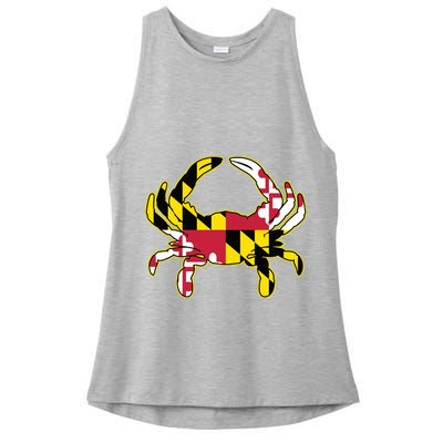 Maryland Flag Crab Design With Md Flag Colors Overlay Ladies PosiCharge Tri-Blend Wicking Tank