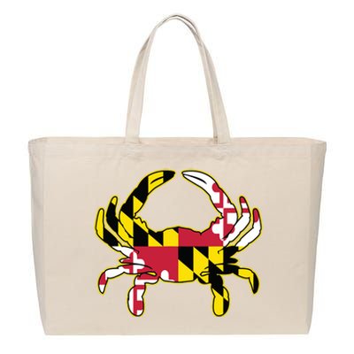 Maryland Flag Crab Design With Md Flag Colors Overlay Cotton Canvas Jumbo Tote