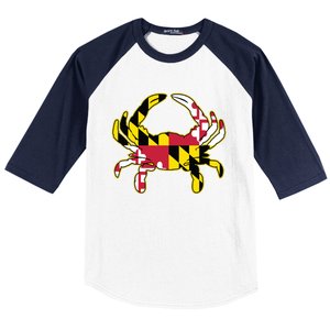 Maryland Flag Crab Design With Md Flag Colors Overlay Baseball Sleeve Shirt