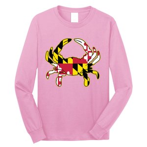 Maryland Flag Crab Design With Md Flag Colors Overlay Long Sleeve Shirt