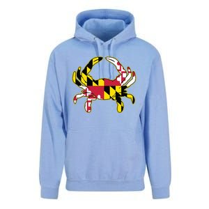 Maryland Flag Crab Design With Md Flag Colors Overlay Unisex Surf Hoodie