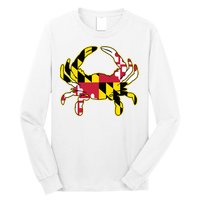 Maryland Flag Crab Design With Md Flag Colors Overlay Long Sleeve Shirt
