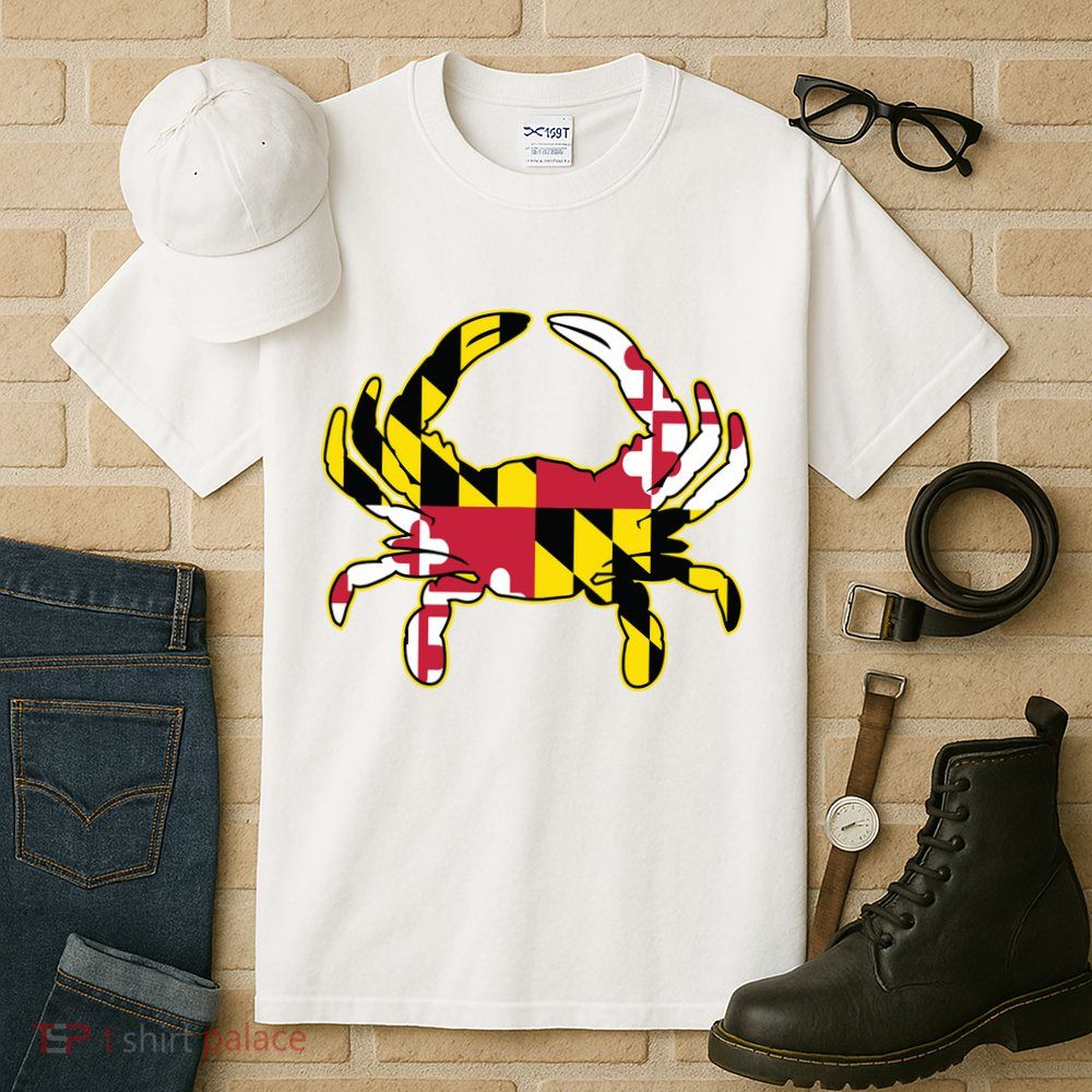 Maryland Flag Crab Design With Md Flag Colors Overlay Tall T-Shirt