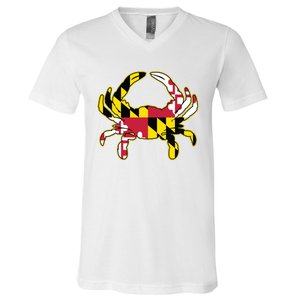 Maryland Flag Crab Design With Md Flag Colors Overlay V-Neck T-Shirt