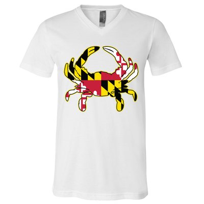 Maryland Flag Crab Design With Md Flag Colors Overlay V-Neck T-Shirt