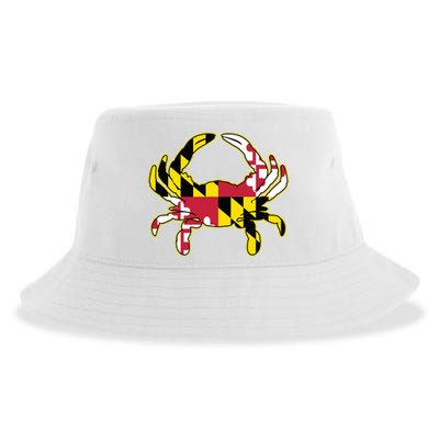 Maryland Flag Crab Design With Md Flag Colors Overlay Sustainable Bucket Hat
