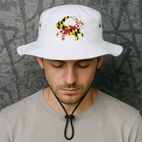 Maryland Flag Crab Design With Md Flag Colors Overlay Bucket Hat
