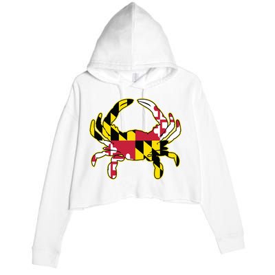 Maryland Flag Crab Design With Md Flag Colors Overlay Crop Fleece Hoodie