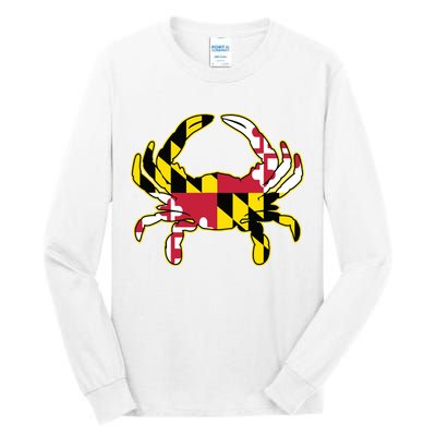 Maryland Flag Crab Design With Md Flag Colors Overlay Tall Long Sleeve T-Shirt