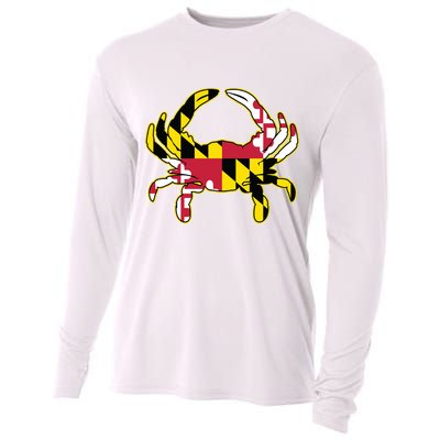 Maryland Flag Crab Design With Md Flag Colors Overlay Cooling Performance Long Sleeve Crew