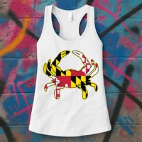 Maryland Flag Crab Design With Md Flag Colors Overlay Womens Tank Top