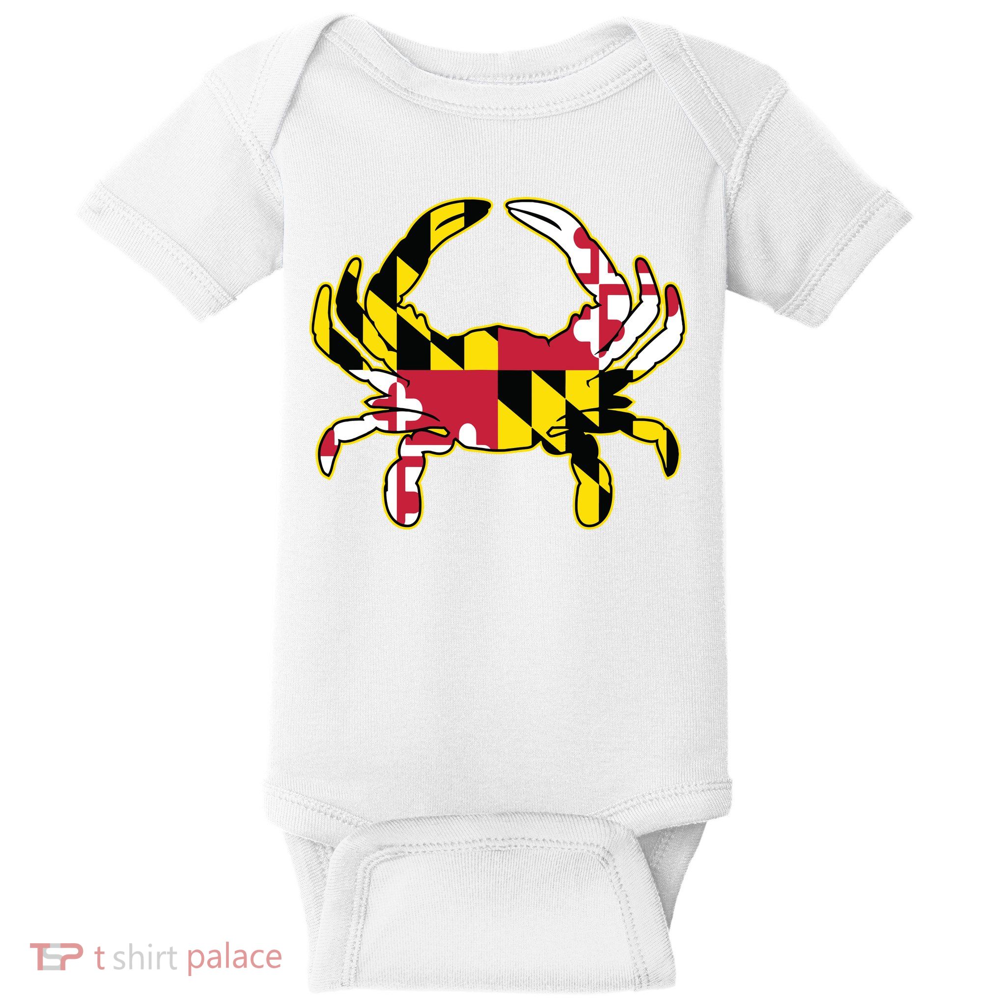 Maryland Flag Crab Design With Md Flag Colors Overlay Baby Bodysuit