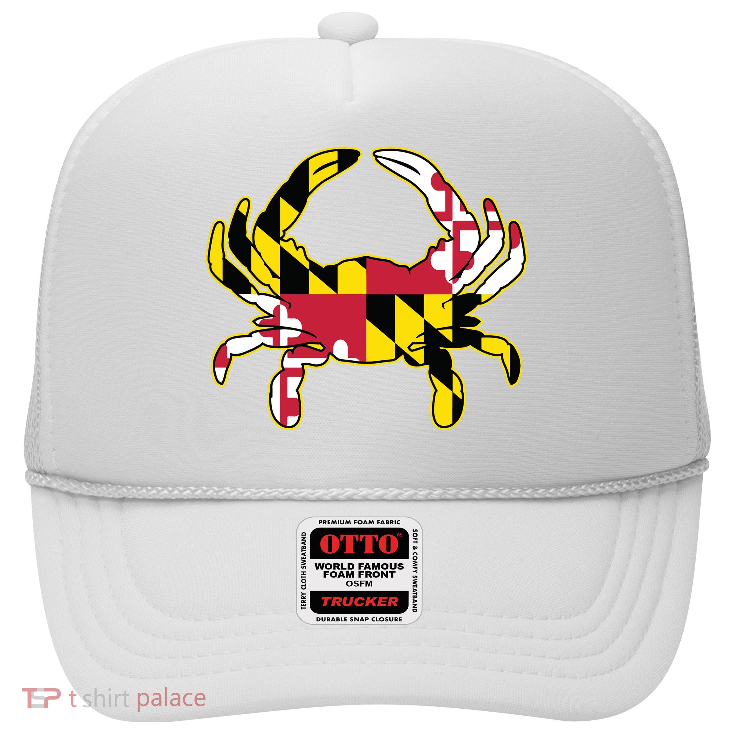 Maryland Flag Crab Design With Md Flag Colors Overlay Trucker Hat