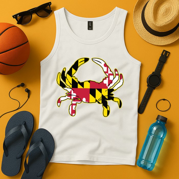 Maryland Flag Crab Design With Md Flag Colors Overlay Tank Top