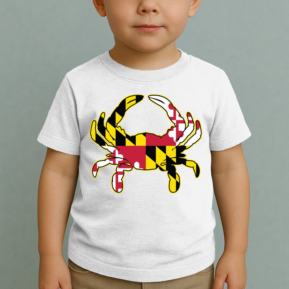 Maryland Flag Crab Design With Md Flag Colors Overlay Toddler T-Shirt