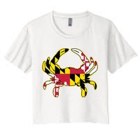 Maryland Flag Crab Design With Md Flag Colors Overlay Crop Top