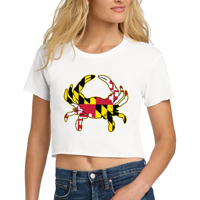Maryland Flag Crab Design With Md Flag Colors Overlay Crop Top