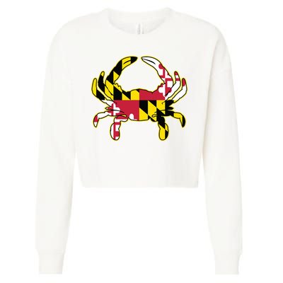 Maryland Flag Crab Design With Md Flag Colors Overlay Cropped Pullover Crew