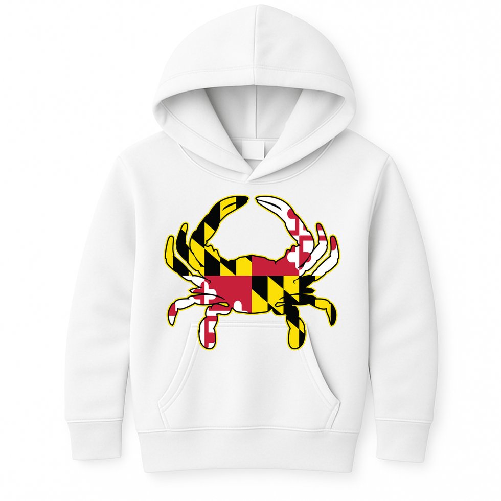 Maryland Flag Crab Design With Md Flag Colors Overlay Kids Hoodie