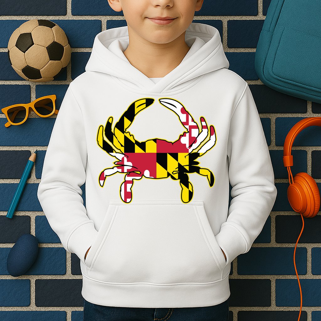 Maryland Flag Crab Design With Md Flag Colors Overlay Kids Hoodie
