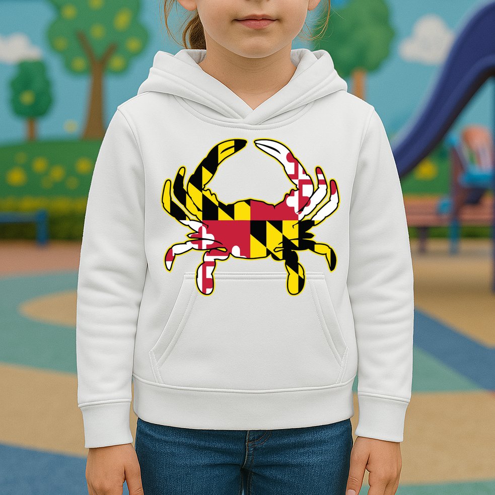 Maryland Flag Crab Design With Md Flag Colors Overlay Kids Hoodie