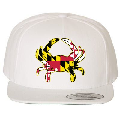 Maryland Flag Crab Design With Md Flag Colors Overlay Wool Snapback Cap
