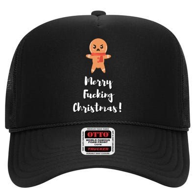 Merry Fucking Christmas Funny Christmas Xmas High Crown Mesh Back Trucker Hat