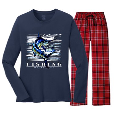 Marlin Fishing Club Women's Long Sleeve Flannel Pajama Set 