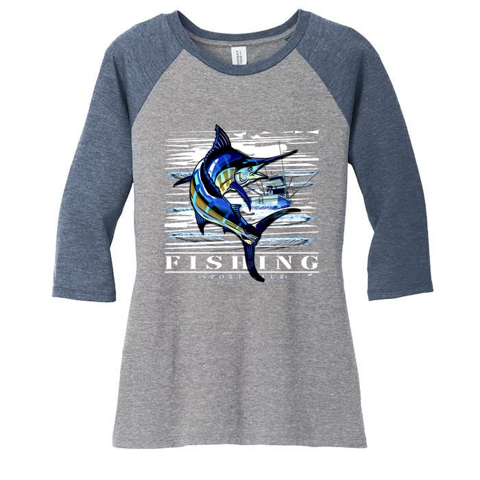 Marlin Fishing Club Women's Tri-Blend 3/4-Sleeve Raglan Shirt