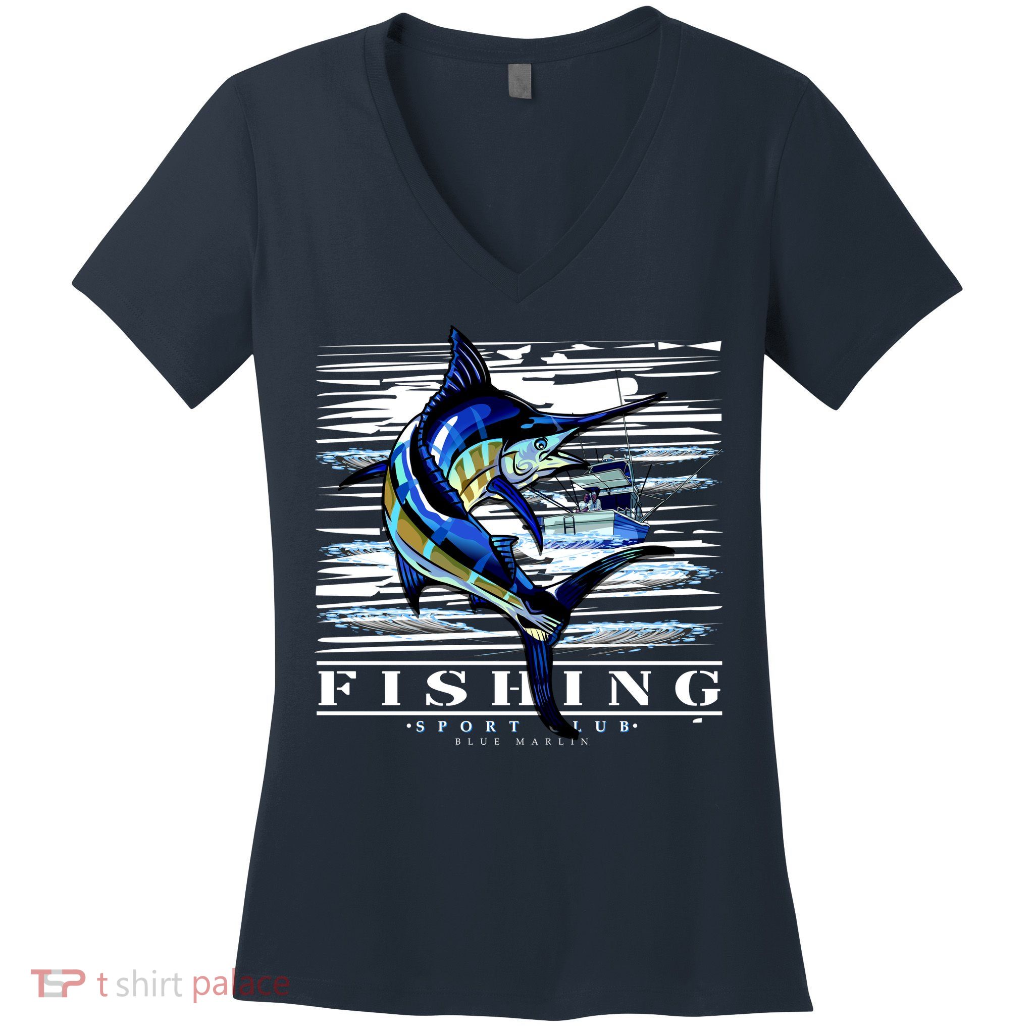 Marlin Fishing Club Women's V-Neck T-Shirt