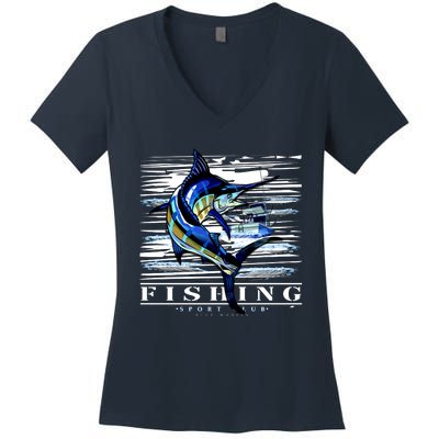 Marlin Fishing Club Women's V-Neck T-Shirt