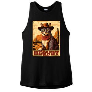 Meowdy! Funny Country Music Cat Cowboy Hat Wanted Poster Ladies PosiCharge Tri-Blend Wicking Tank