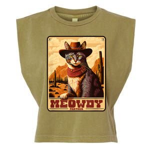 Meowdy! Funny Country Music Cat Cowboy Hat Wanted Poster Garment-Dyed Women's Muscle Tee