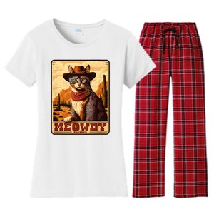 Meowdy! Funny Country Music Cat Cowboy Hat Wanted Poster Women's Flannel Pajama Set